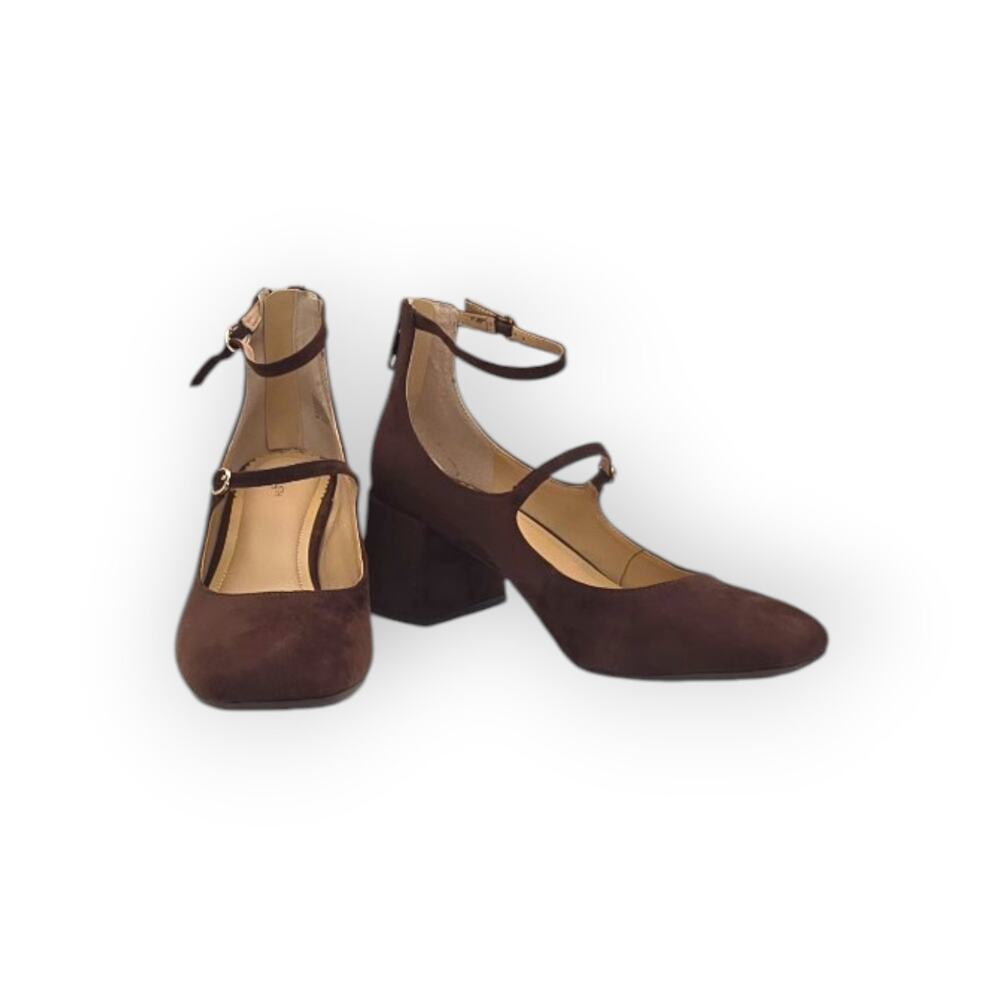 ON 34TH Rich Truffle Brown Mary Jane Pumps Block Heel Ankle Strap Size 9